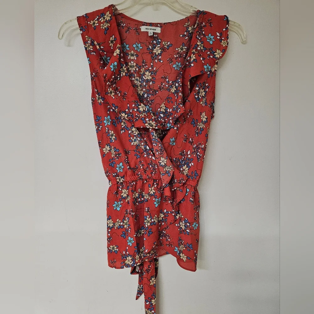 Max Studio Floral Burnt Orange Sleeveless Top Size L - Picture 1 of 5